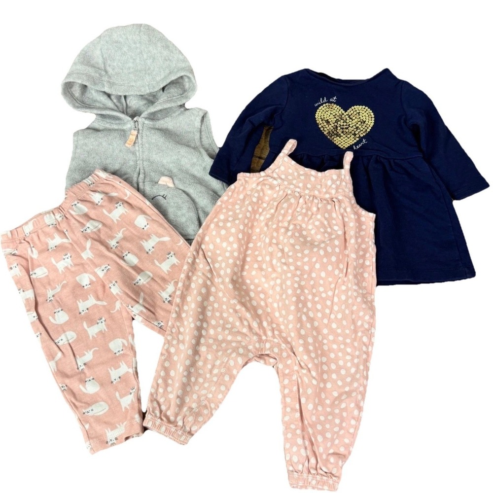 Carter's Old Navy Baby Girl Clothing Bundle 3-6M 6M Pink Navy Grey 4 Piece Set